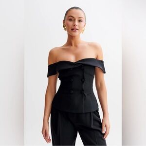 Off-Shoulder Black Peplum Buttoned Top